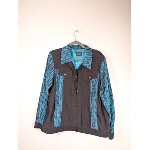 Koos Of Course Shirt Jacket Women's Large Abstract Aqua Snakeskin Print